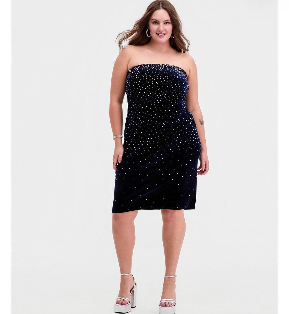 B darlin trendy plus size strapless rhinestone navy blue dress 18W